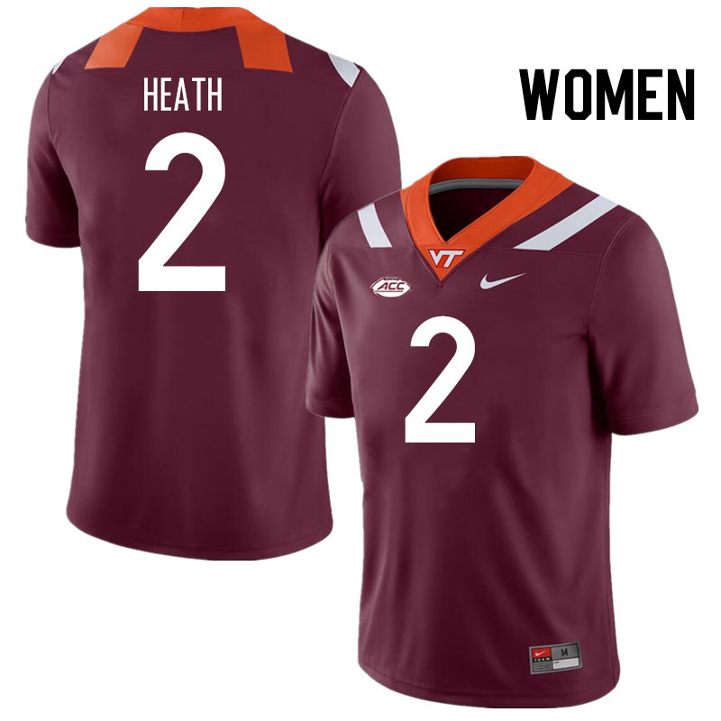 Women #2 Takye Heath Virginia Tech Hokies College Football Jerseys Stitched Sale-Maroon - Click Image to Close